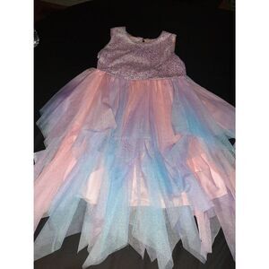 Girls 12 Bonnie Jean Sleeveless Sequin Rainbow Pink Dress Flower Girl  Party